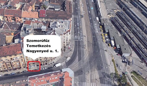 Szomorúfüz Temetkezés, Nagyenyed utca 1. helyszíne légifotón.