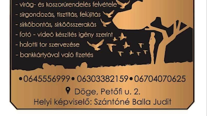 Temetkezési szolgáltató névjegykártya Döge városban.